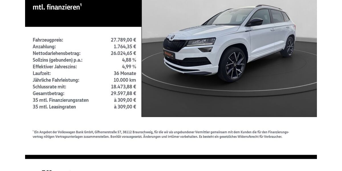 Skoda Karoq 45.950 km 27.389 &euro; Leinefelde-Worbis/DE 37327