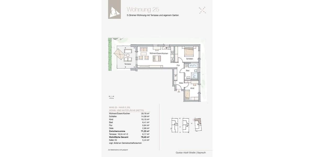 Terrassenwohnung Bayreuth Kreuzstein - 3 Zimmer, 79 m&sup2;, 425.820&euro; | Angebot:26435724