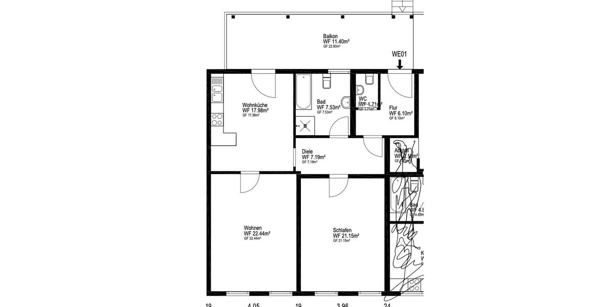 Etagenwohnung Mirow - 2.5 Zimmer, 96 m&sup2;, 740&euro; | Angebot:26095306