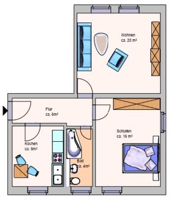 Erdgeschoßwohnung Meuselwitz - 2 Zimmer, 54 m&sup2;, 380&euro; | Angebot:25303702
