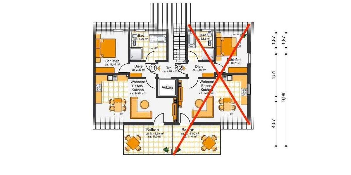Etagenwohnung Aindling - 2 Zimmer, 53 m&sup2;, 299.900&euro; | Angebot:24485515