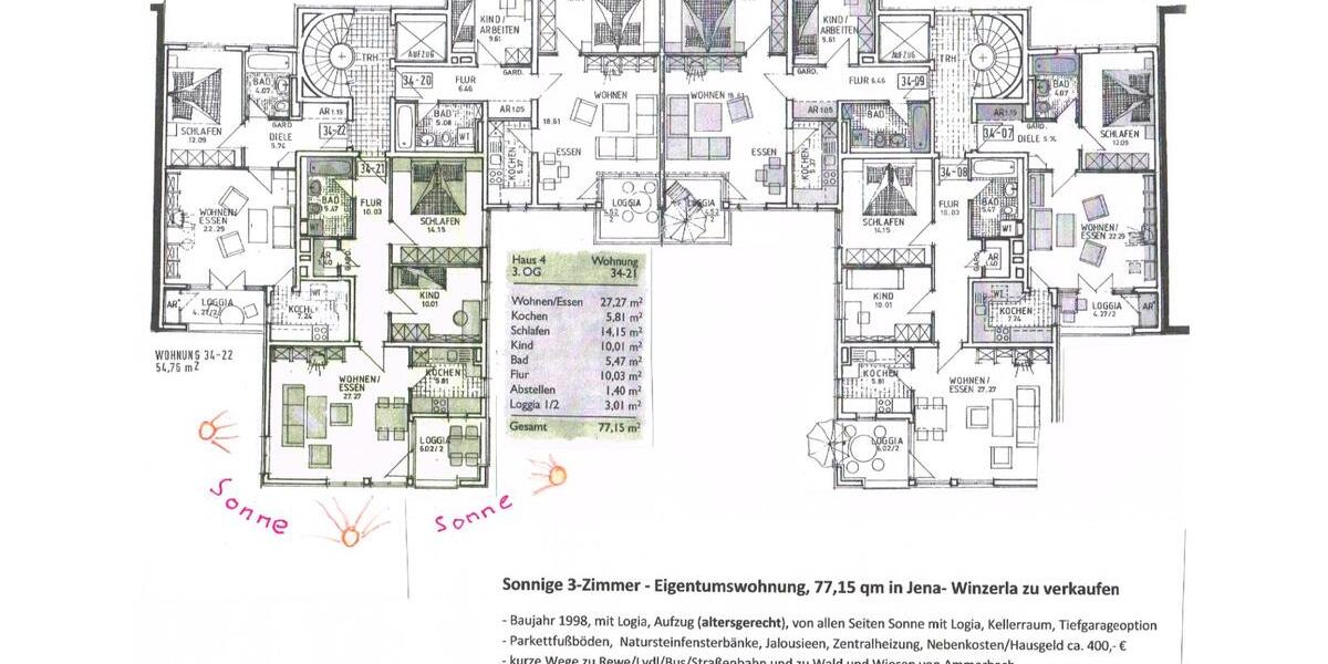 Etagenwohnung Jena Burgau - 3 Zimmer, 77 m&sup2;, 240.000&euro; | Angebot:26637074