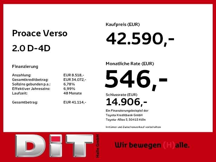 Toyota Proace 6.058 km 42.590 &euro; Halle 06130