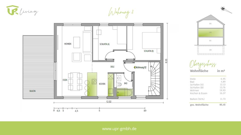 Etagenwohnung Besigheim - 3 Zimmer, 85 m&sup2;, 1.270&euro; | Angebot:26335382