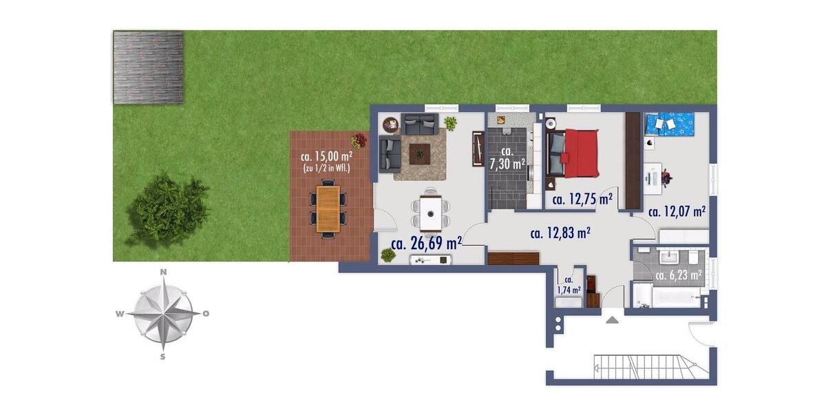 Erdgeschoßwohnung Ingolstadt - 3 Zimmer, 85 m&sup2;, 399.000&euro; | Angebot:27079841