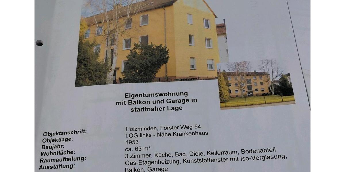 Etagenwohnung Holzminden - 3 Zimmer, 63 m&sup2;, 95.000&euro; | Angebot:26834488
