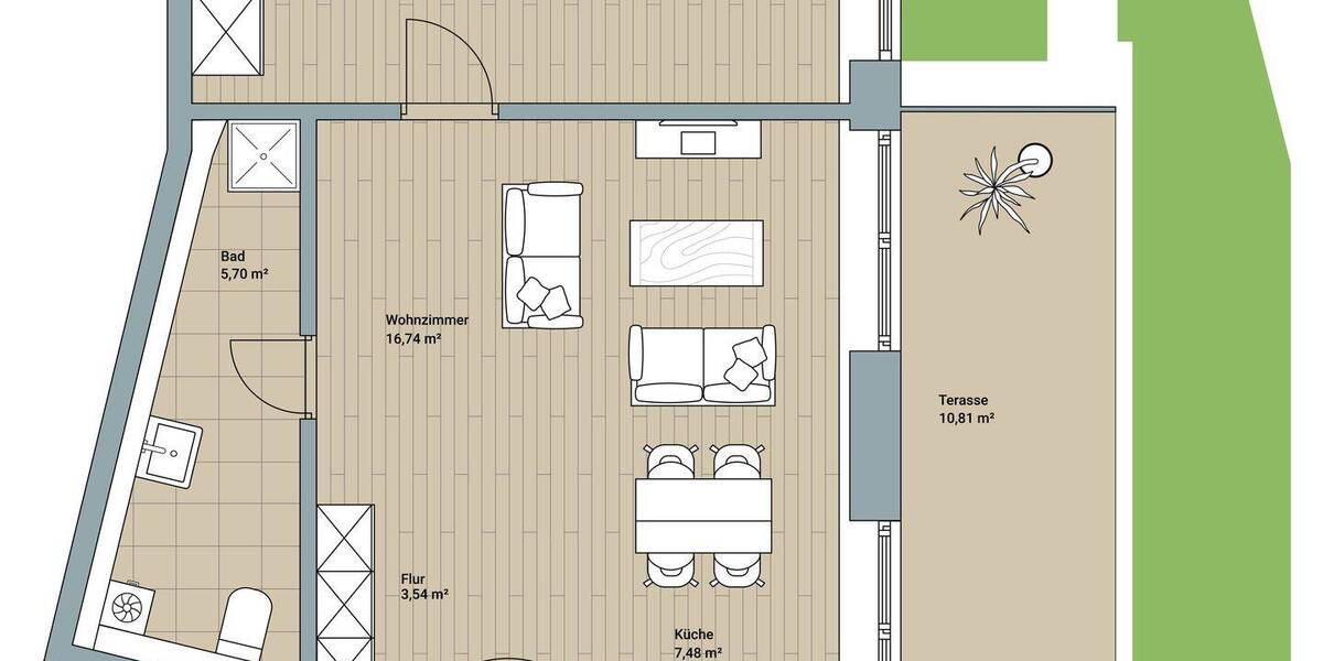 Terrassenwohnung Tübingen Innenstadt - 2 Zimmer, 53 m&sup2;, 385.000&euro; | Angebot:25681223