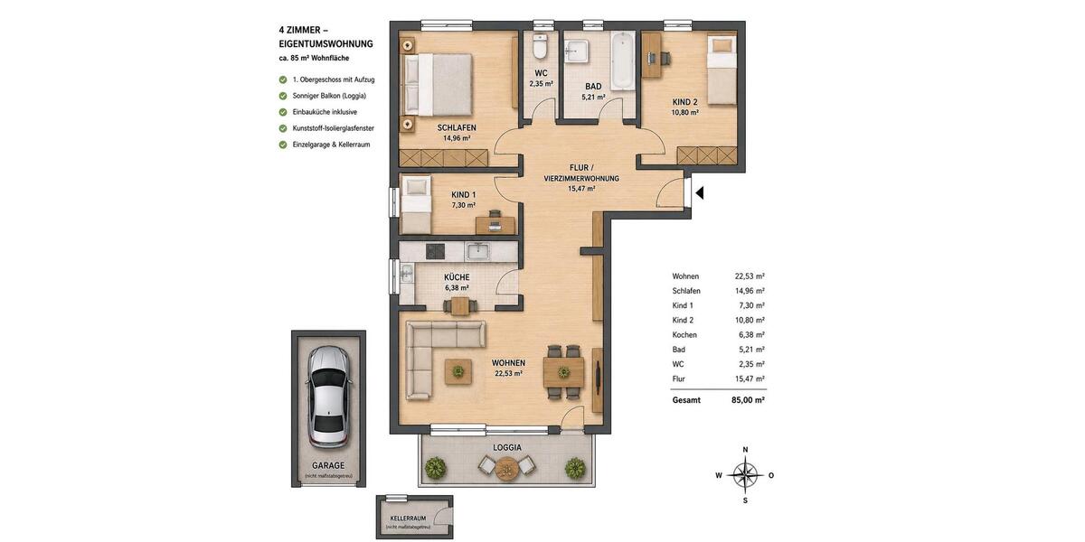 Etagenwohnung Königsbrunn - 4 Zimmer, 85 m&sup2;, 349.000&euro; | Angebot:27028738