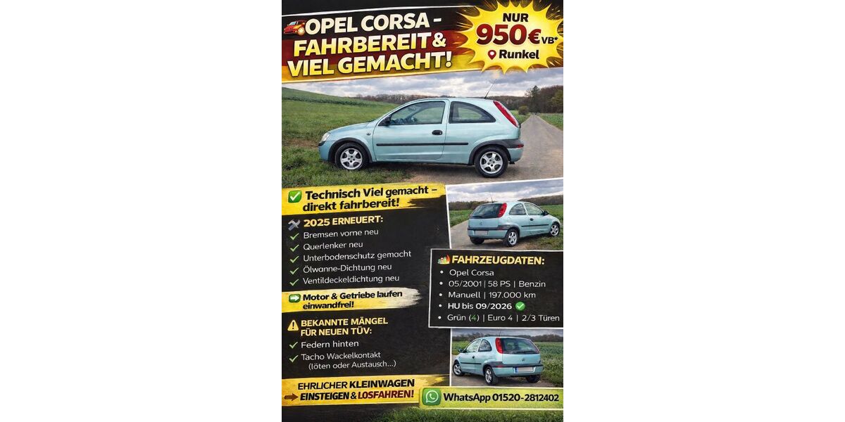 Opel Corsa 196.170 km 699 &euro; Runkel 65594