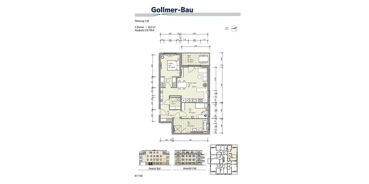 Etagenwohnung Sickte Niedersickte - 2 Zimmer, 70 m&sup2;, 259.900&euro; | Angebot:25837320