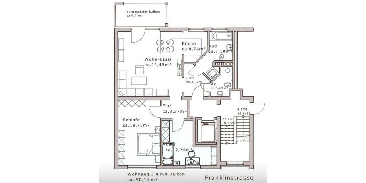 Etagenwohnung Gelnhausen - 3 Zimmer, 90 m&sup2;, 380.000&euro; | Angebot:27128392