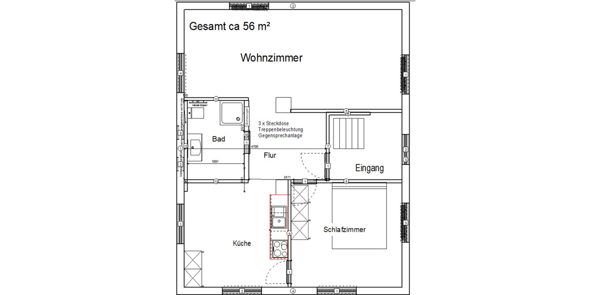 Erdgeschoßwohnung Münchberg - 2 Zimmer, 56 m&sup2;, 550&euro; | Angebot:25614777