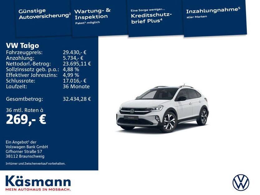 VW Taigo 6.300 km 29.430 € Mosbach 74821