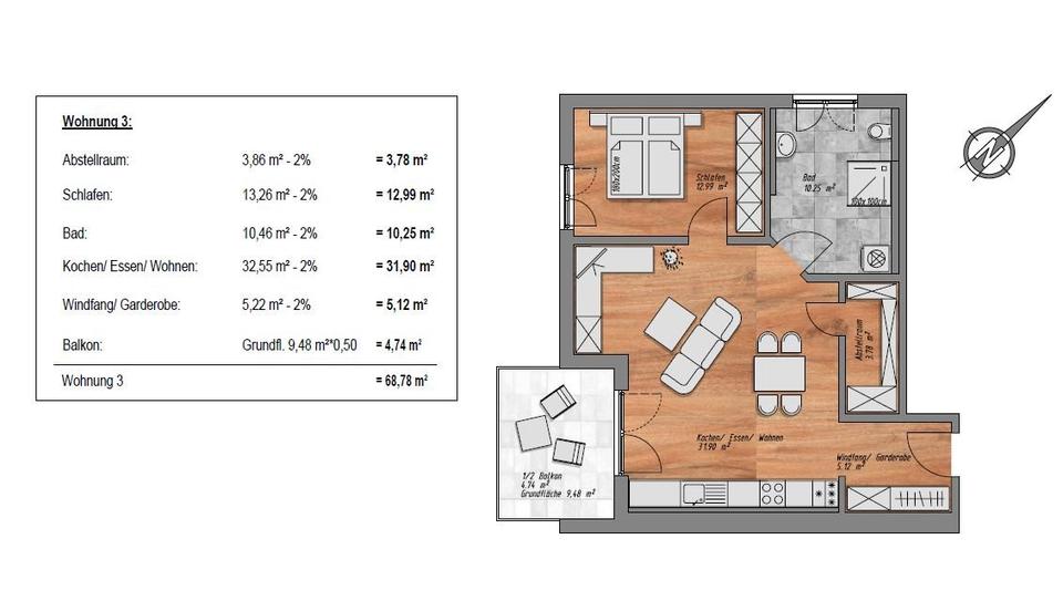 Etagenwohnung Kirchberg im Wald - 2 Zimmer, 50 m&sup2;, 171.326&euro; | Angebot:26349140