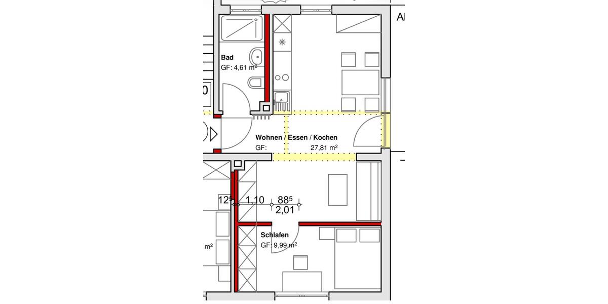 Etagenwohnung Schwandorf - 1.5 Zimmer, 43 m&sup2;, 700&euro; | Angebot:26658351