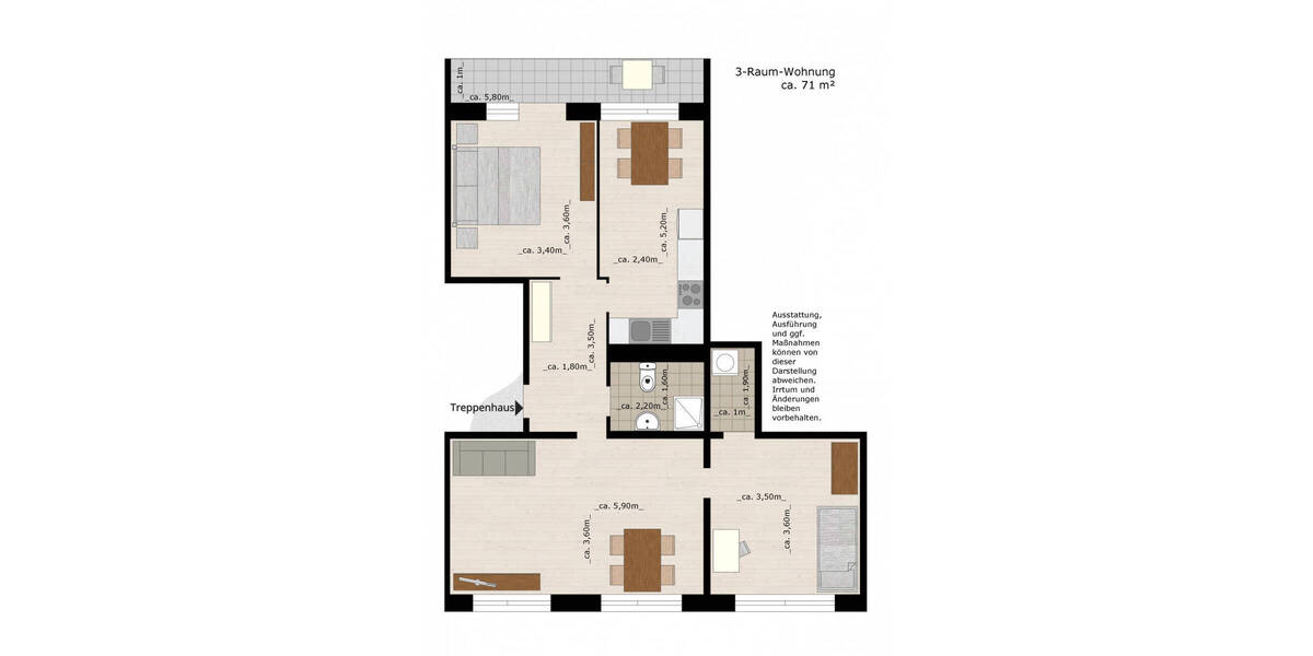 Etagenwohnung Dessau-Roßlau Innenstadt - 3 Zimmer, 70 m&sup2;, 495&euro; | Angebot:26766608