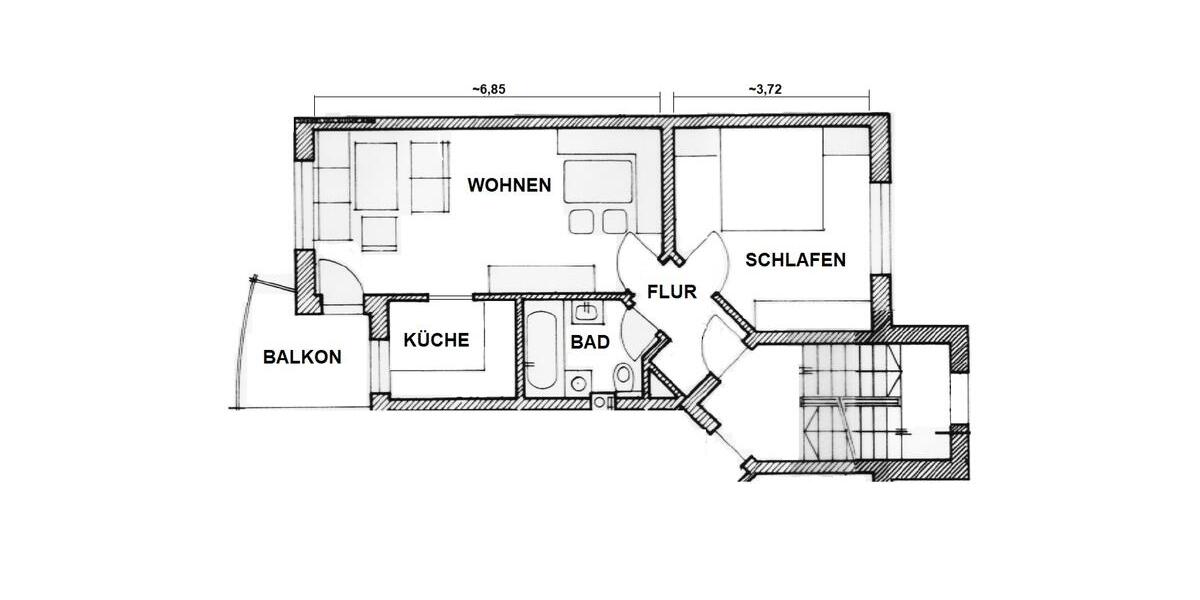 Etagenwohnung Landshut Landshut-West - 2 Zimmer, 49 m&sup2;, 630&euro; | Angebot:26664499