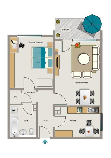 Erdgeschoßwohnung Hünxe - 2.5 Zimmer, 57 m&sup2;, 491&euro; | Angebot:25834911