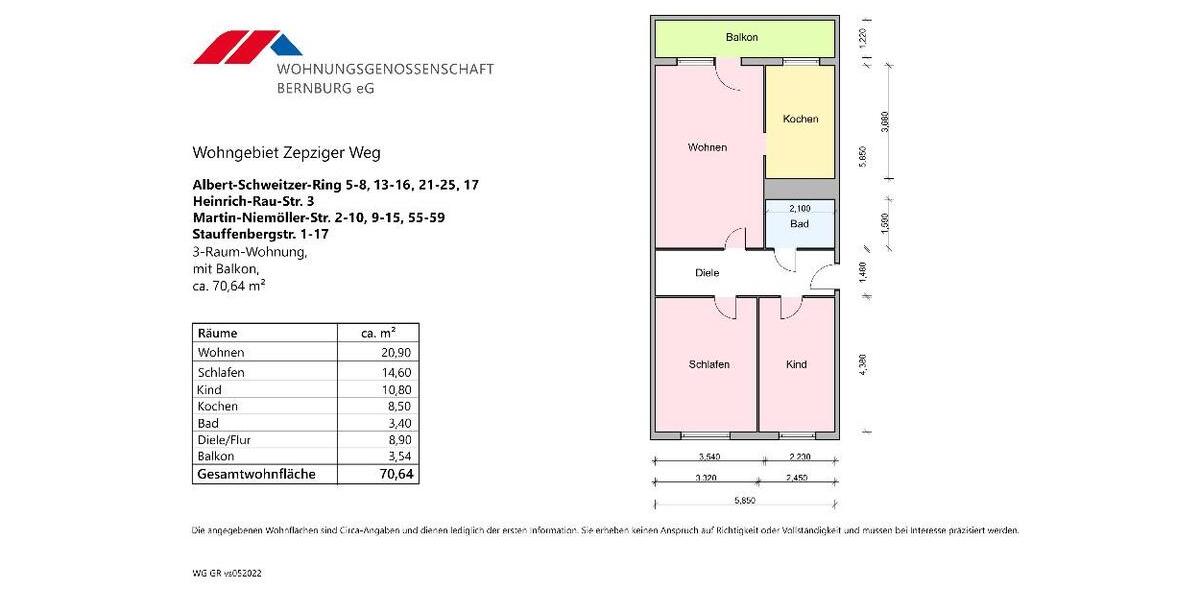 Etagenwohnung Bernburg (Saale) - 3 Zimmer, 71 m&sup2;, 389&euro; | Angebot:26146142