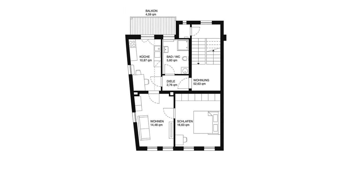 Etagenwohnung Fürth Innenstadt - 2 Zimmer, 53 m&sup2;, 780&euro; | Angebot:25563640