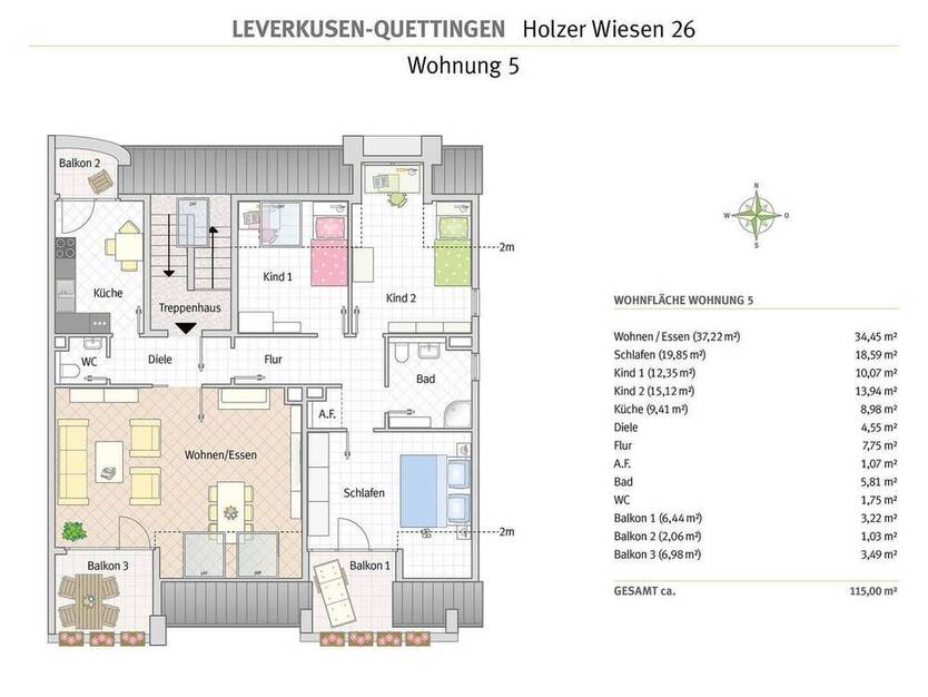 Helle Dachgeschoßwohnung mit 2 Balkonen in Leverkusen