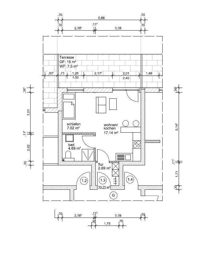1 Zimmer Apartment mit Einbauküche, Garten und Tiefgarage im KfW 55 - Standard 1 zimmer